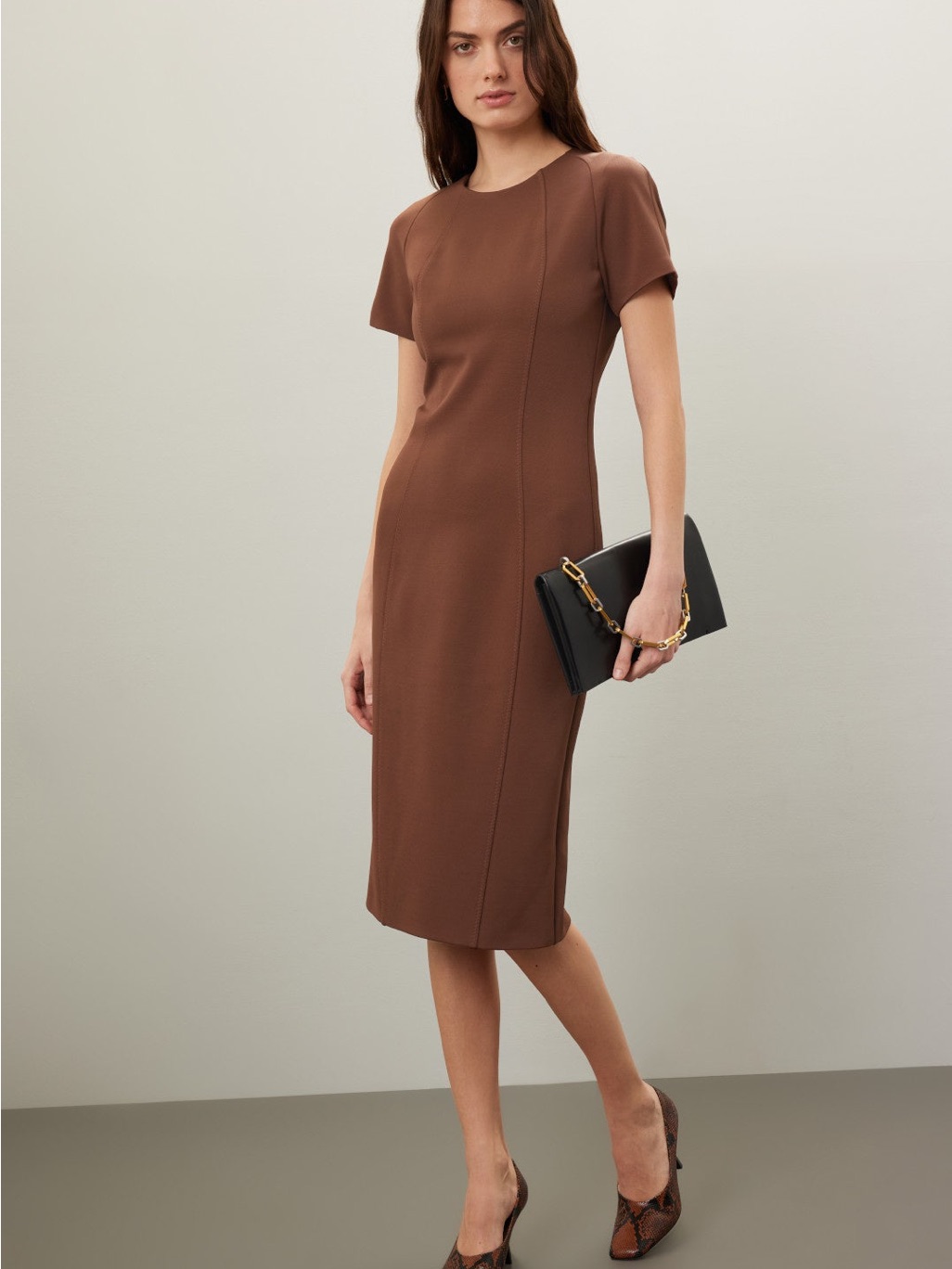 Boss Brown Short-Sleeve Midi Sheath Dress
